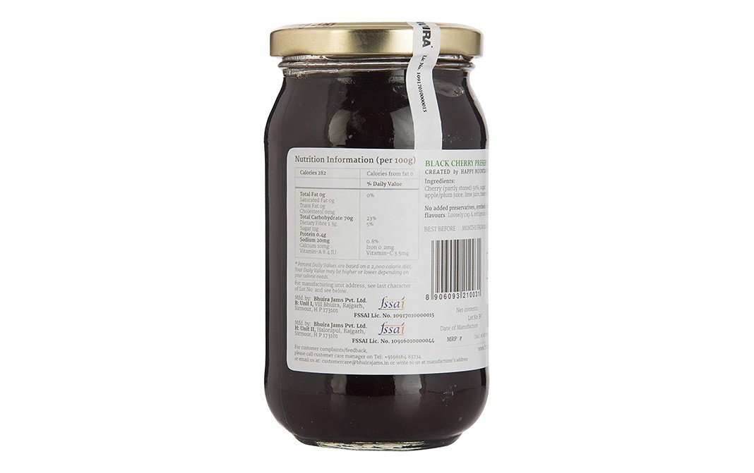 Bhuira Black Cherry Preserve    Glass Bottle  470 grams